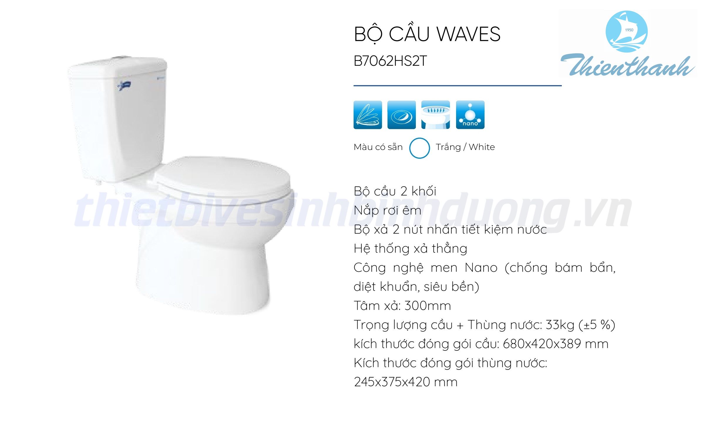 Bồn cầu Thiên Thanh WAVES B7062HS2T